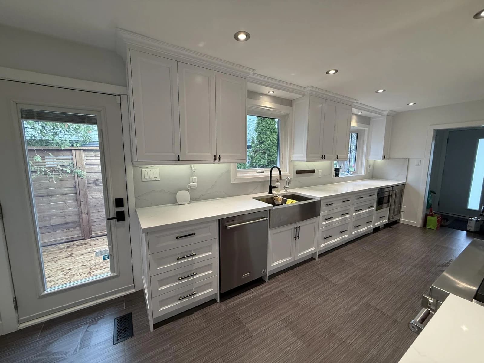 After: red range kitchen cabinetry