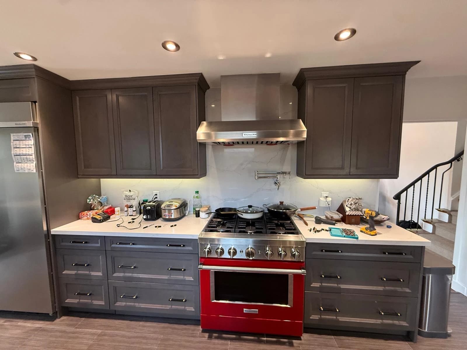Before: red range kitchen cabinetry