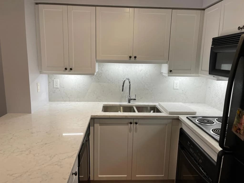 After: wood peninsula cabinetry
