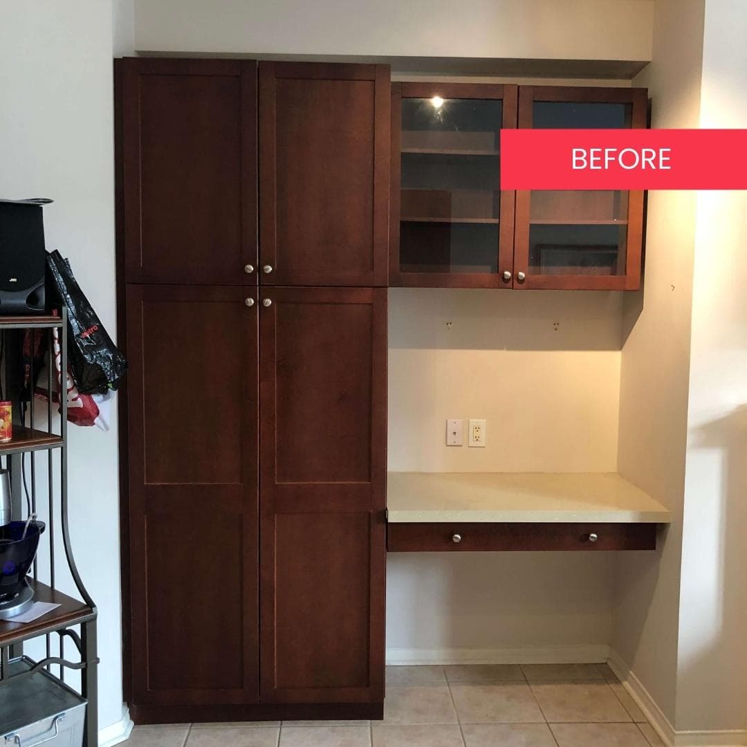 Built-in pantry cabinets before refinishing
